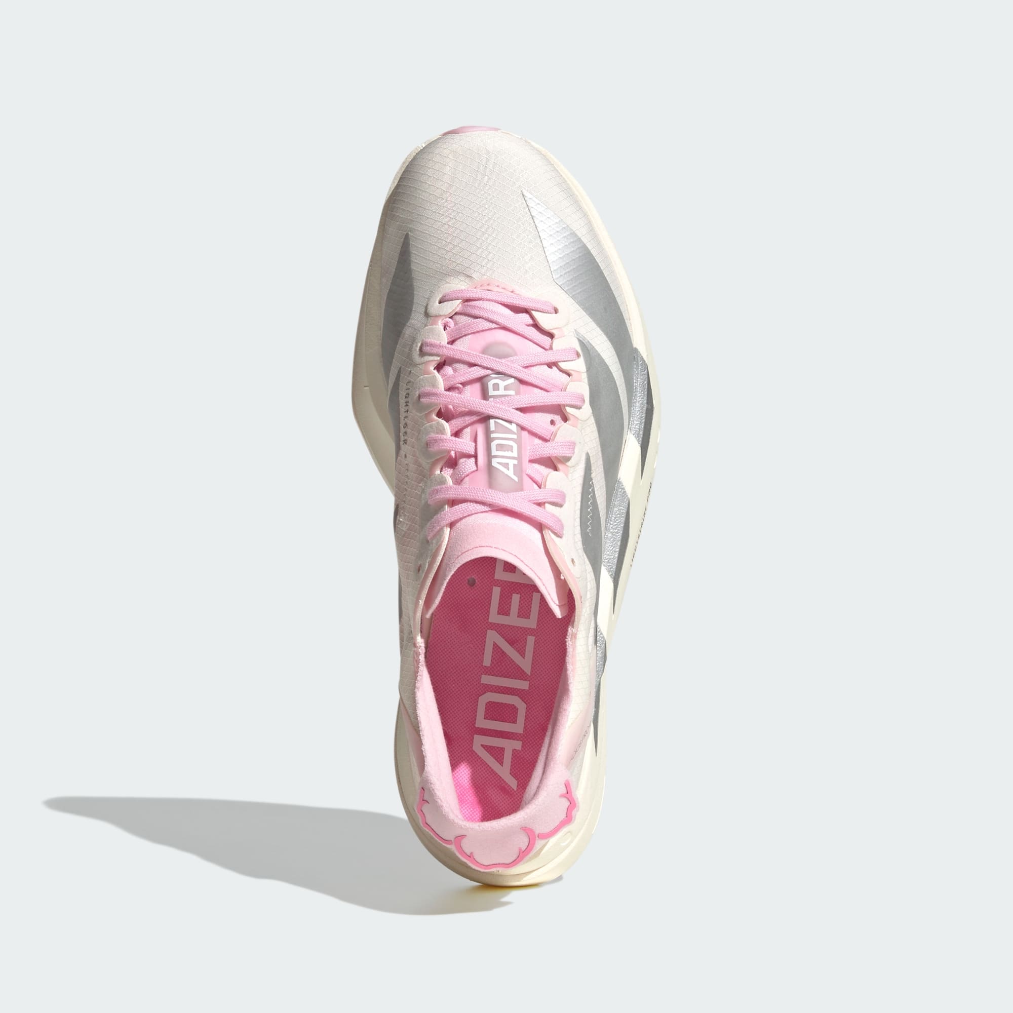 Adidas Adizero Adios Pro 4 (B Standard) Womens White/Silver Metallic/Pink - Frontrunner Colombo