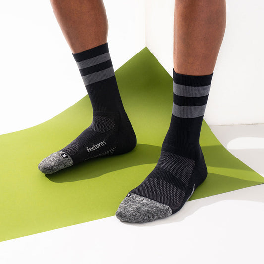 Feetures Elite Light Cushion Mini Crew Black High Top Stripe - Frontrunner Colombo