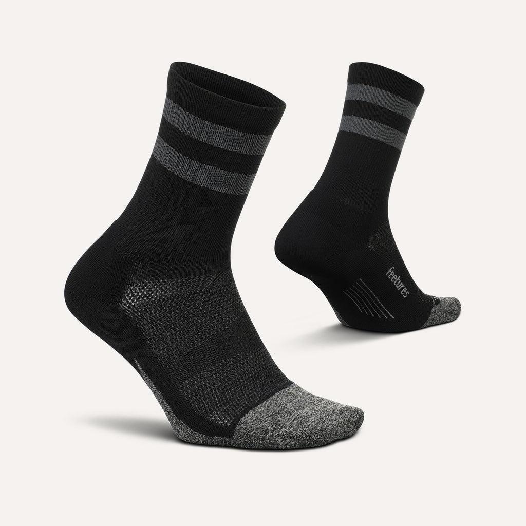 Feetures Elite Light Cushion Mini Crew Black High Top Stripe - Frontrunner Colombo