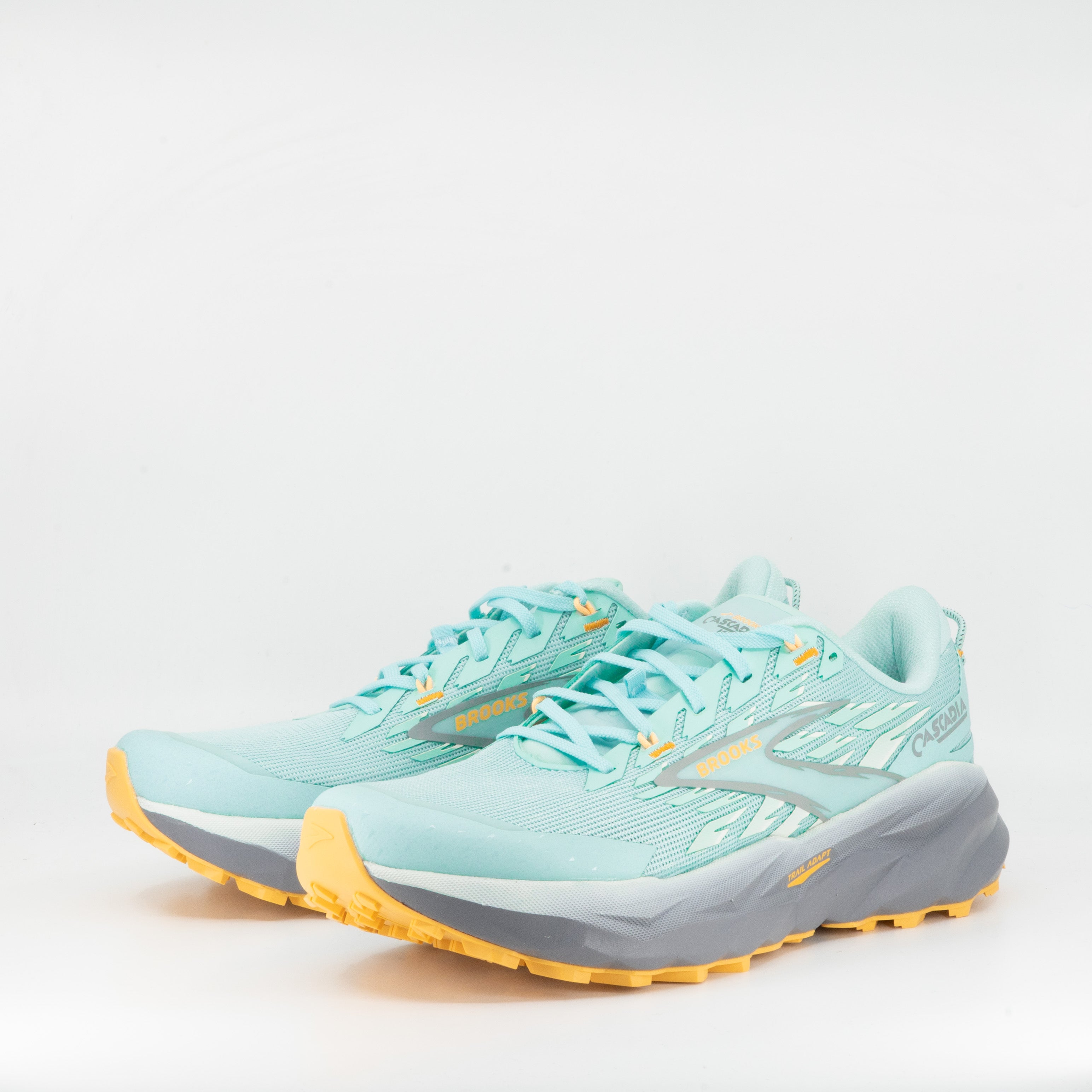 Brooks Cascadia 19 (B Standard) Womens Clearwater/Primer Grey/Apricot - Frontrunner Colombo