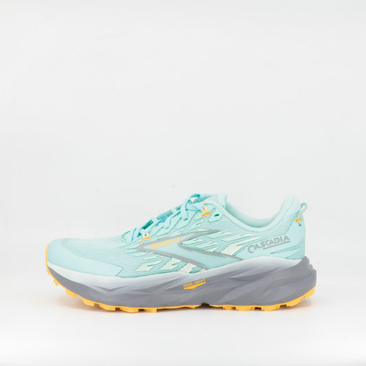 Brooks Cascadia 19 (B Standard) Womens Clearwater/Primer Grey/Apricot - Frontrunner Colombo