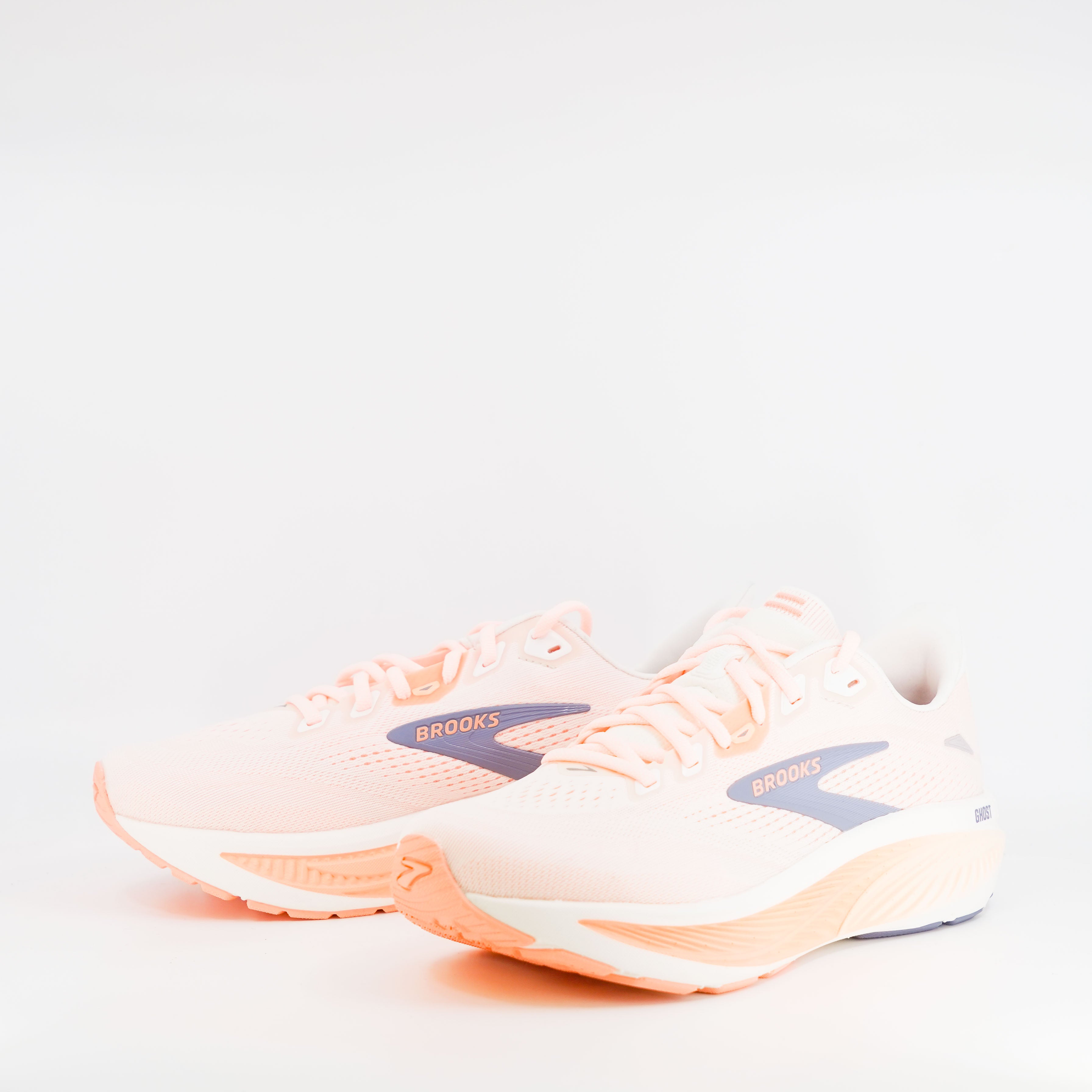 Brooks Ghost 18 (D Wide) Womens Star White/Cyber Peach/Grey - Frontrunner Colombo