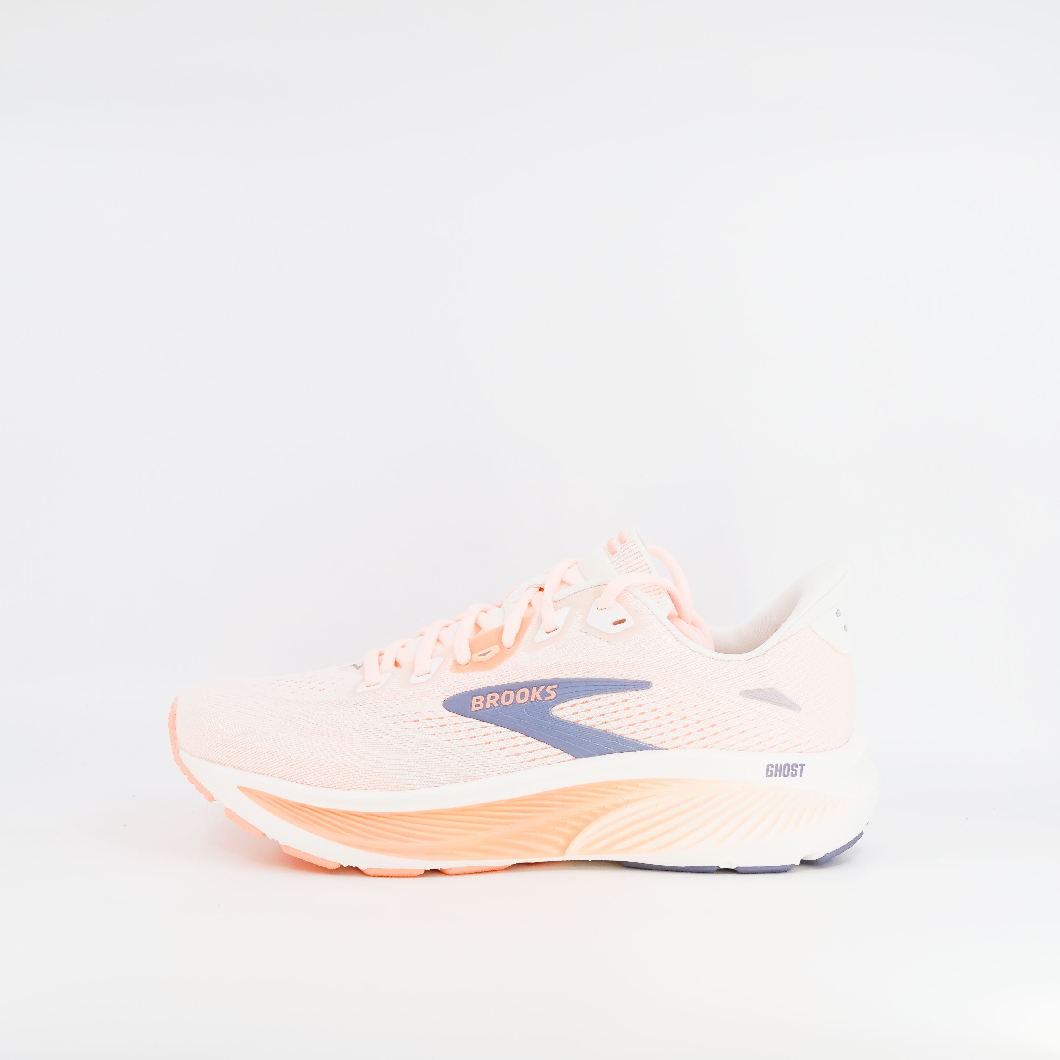 Brooks Ghost 18 (D Wide) Womens Star White/Cyber Peach/Grey - Frontrunner Colombo