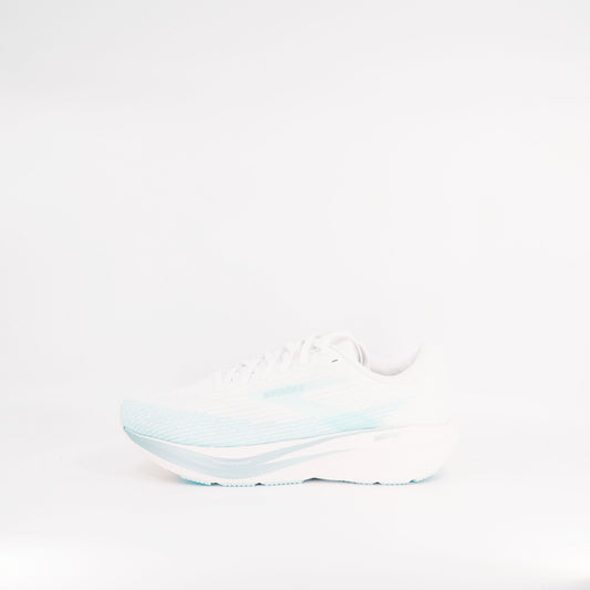 Brooks Ghost Amp (B Standard) Womens White/Blue/Metallic - Frontrunner Colombo