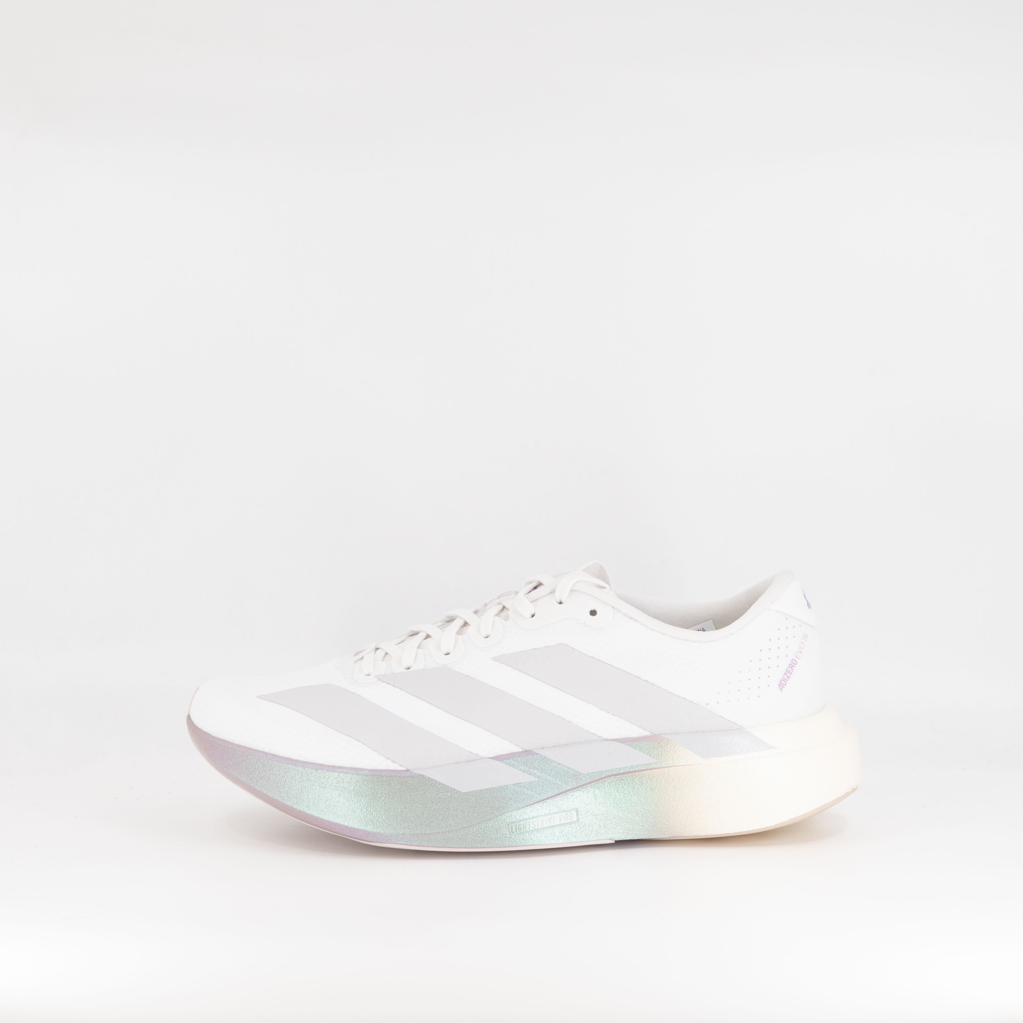 Adidas Adizero Evo SL Woven (B Standard) Womens Crystal White/Grey Two/Matt Purple - Frontrunner Colombo