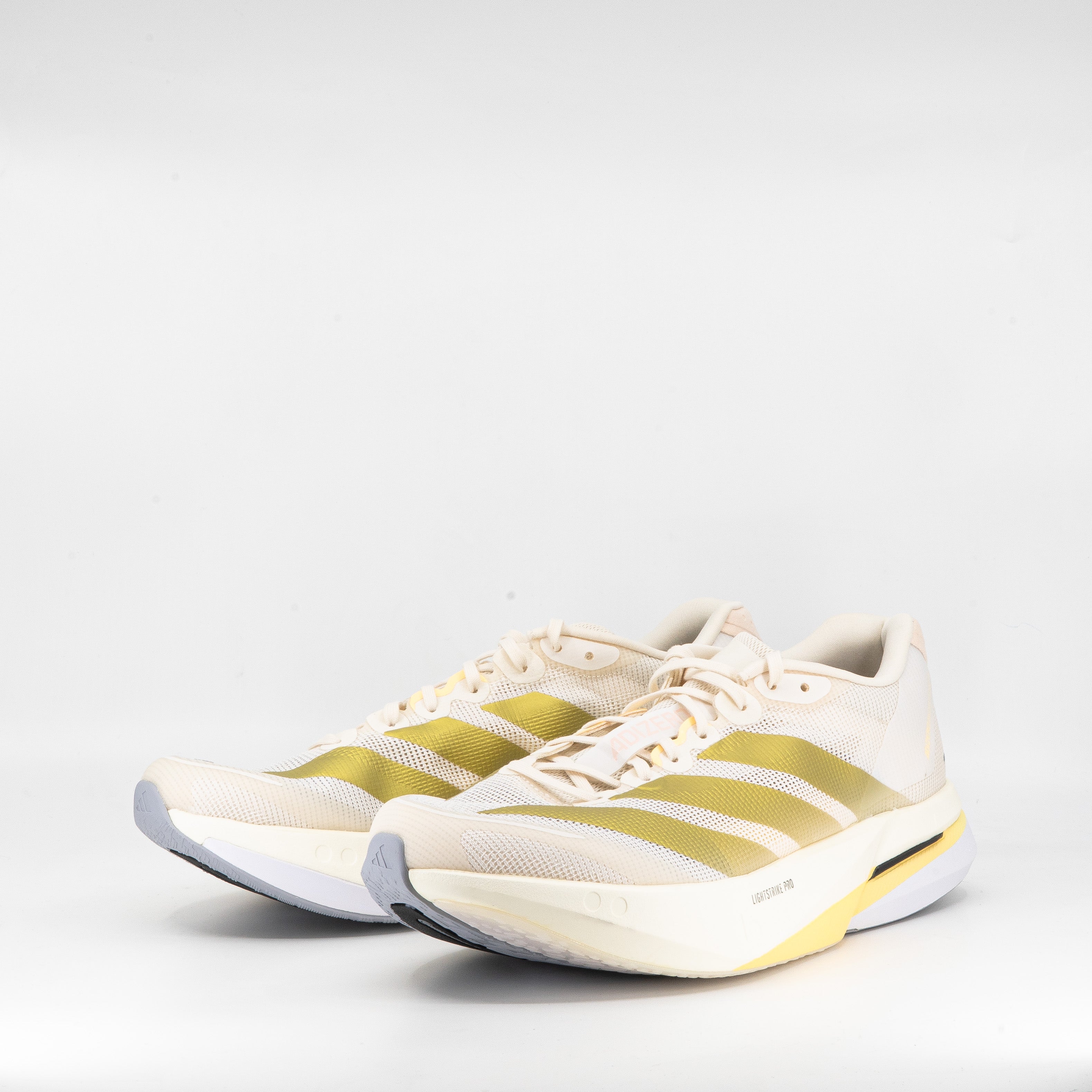 Adidas Adizero Boston 13 (B Standard) Womens Chalk White/Gold Metallic/ Halo Silver - Frontrunner Colombo