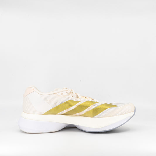 Adidas Adizero Boston 13 (B Standard) Womens Chalk White/Gold Metallic/ Halo Silver - Frontrunner Colombo