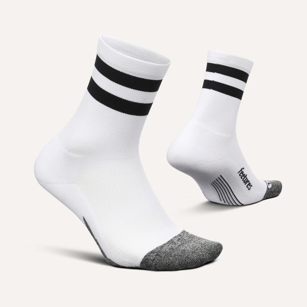 Feetures Elite Light Cushion Mini Crew White High Top Stripe - Frontrunner Colombo