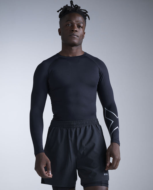 2XU Core Compression Long Sleeve Mens Black/Silver - Frontrunner Colombo