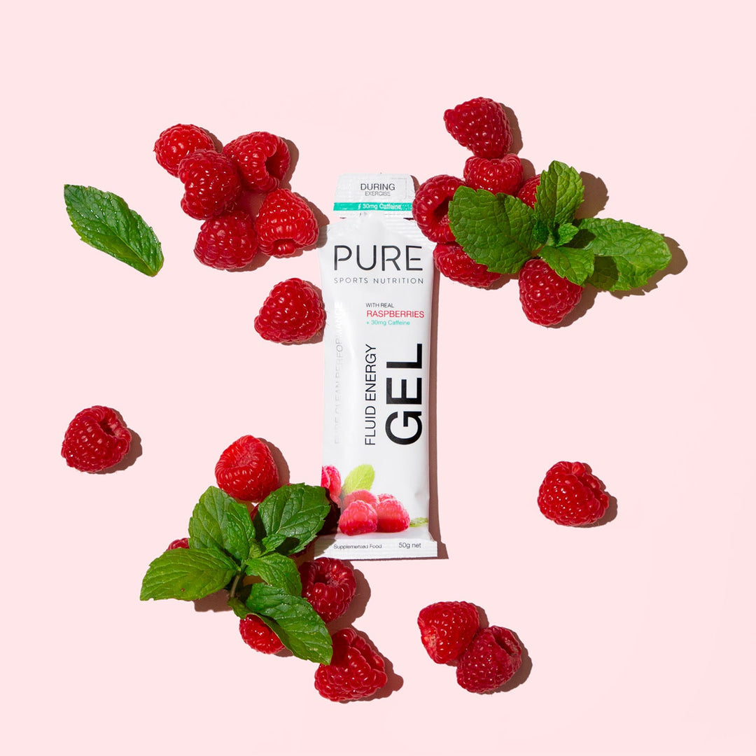 PURE Fluid Energy Gel Raspberry Caffeine - Box of 18 - Frontrunner Colombo