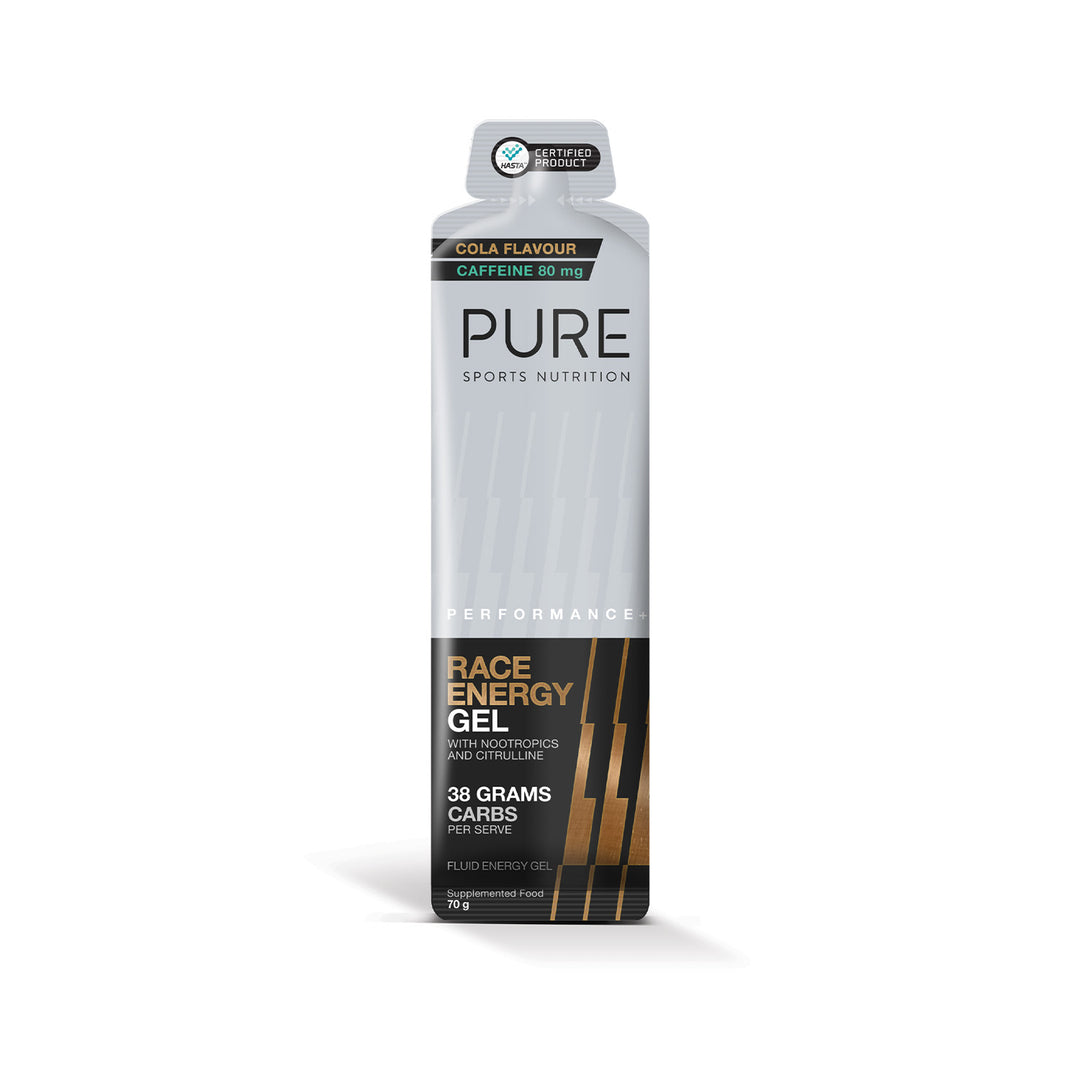 PURE Performance + Race Energy Gel - Cola + Caffeine - Box of 16 - Frontrunner Colombo