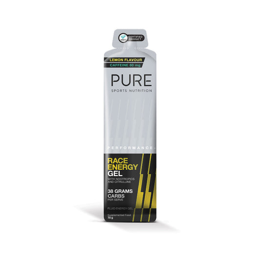 PURE Performance + Race Energy Gel - Lemon + Caffeine - Box of 16 - Frontrunner Colombo