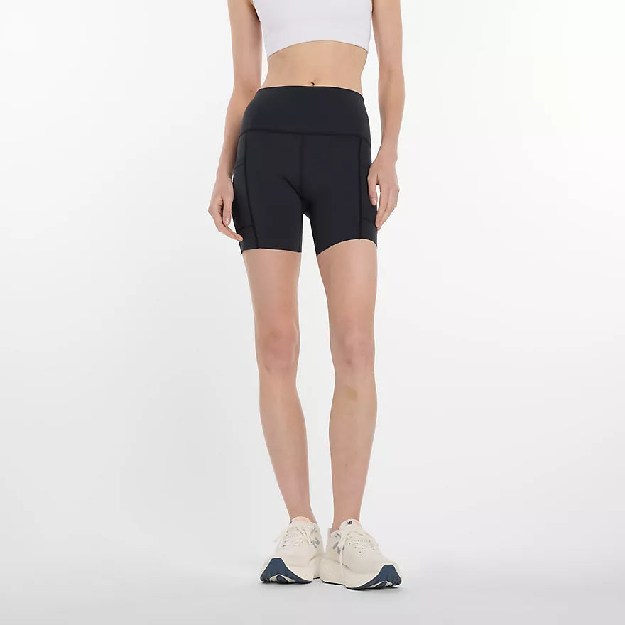 New Balance Sleek Pocket High Rise Short 6" Womens Black - Frontrunner Colombo