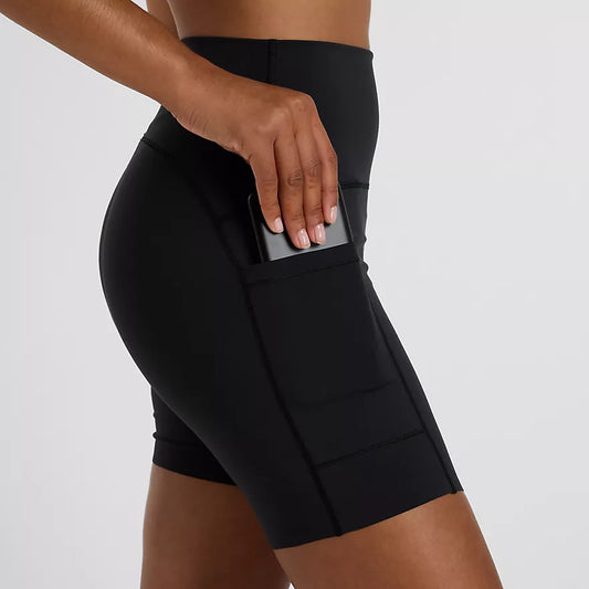 New Balance Sleek Pocket High Rise Short 6" Womens Black - Frontrunner Colombo